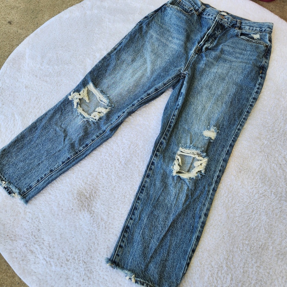 PacSun Womens High Rise‎ Straight Distressed Jeans Blue Size 30 Medium Wash